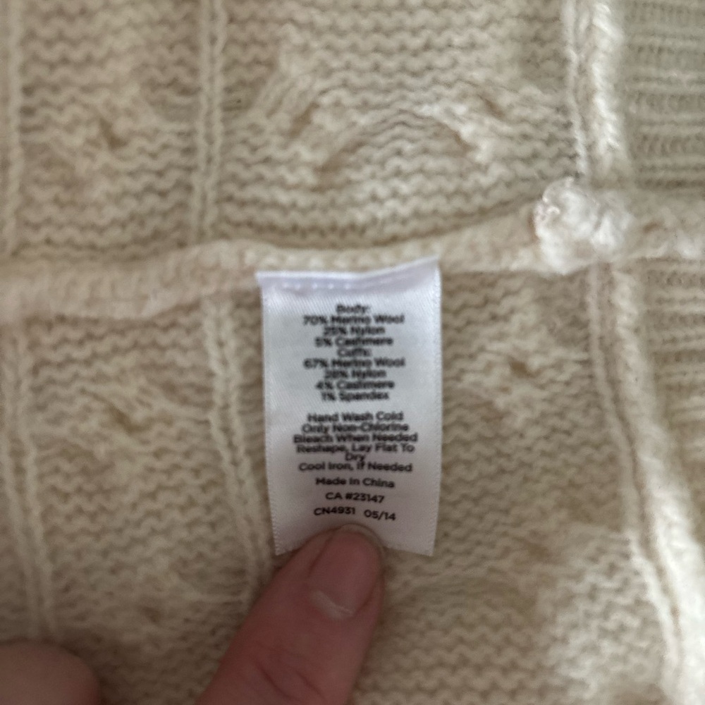 Coastal chunky Fisherman Knit Sweater - merino cashmere blend- Cream Ivory M/P - Picture 8 of 8